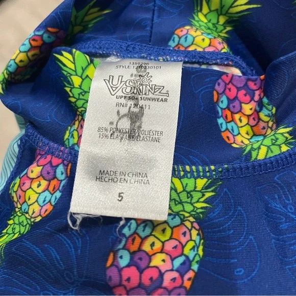 UVSkinz Girls' Pineapple Blue Rashguard Swim Set - Picture 2 of 4